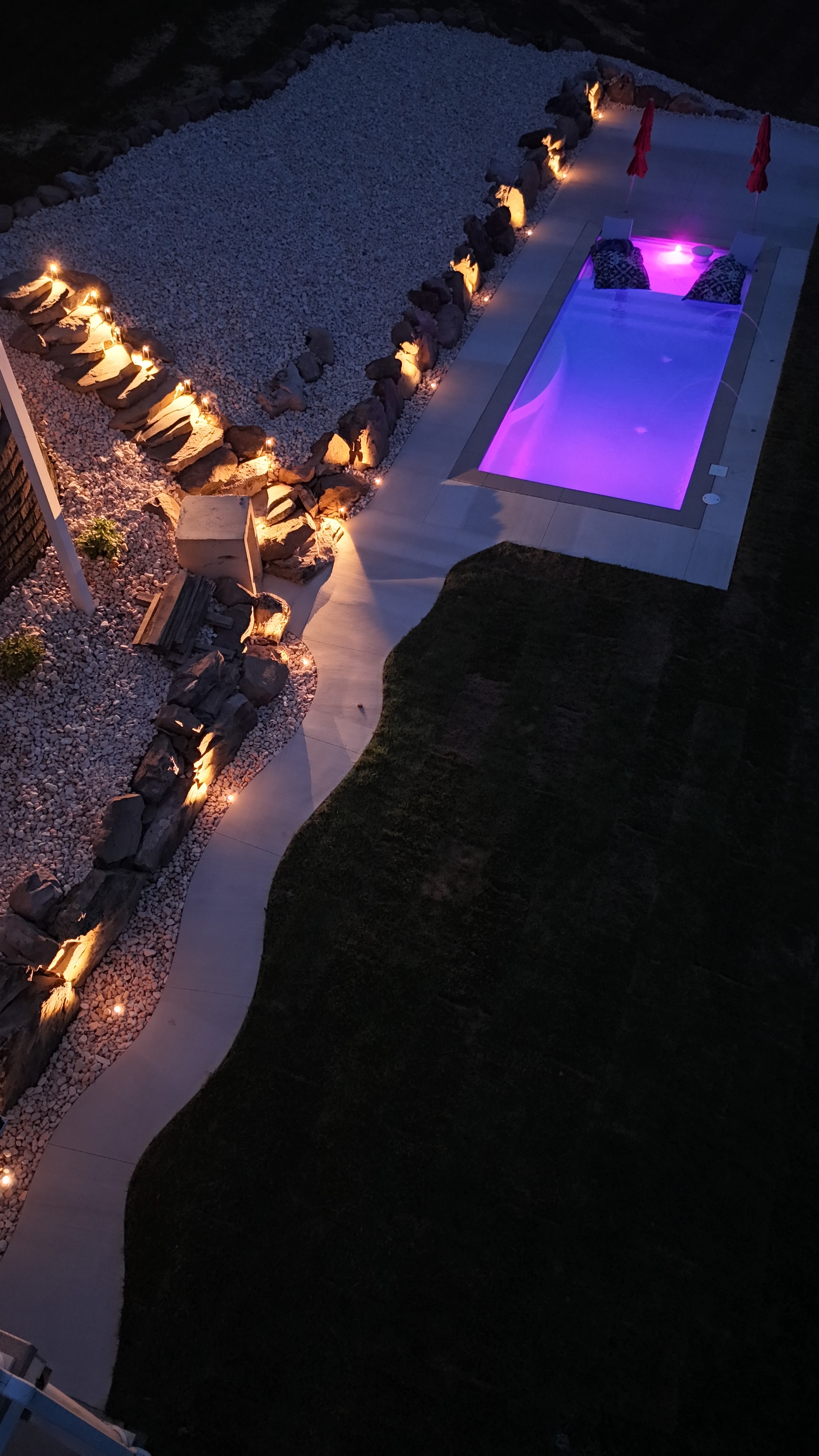 Hillside Retreat — aerial night shot
